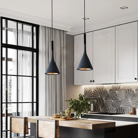 Alto pendant light, cone-shaped plated-steel ceiling pendant