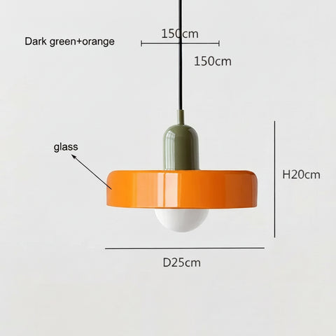 Pendant light with dimensions labeled on a white background
