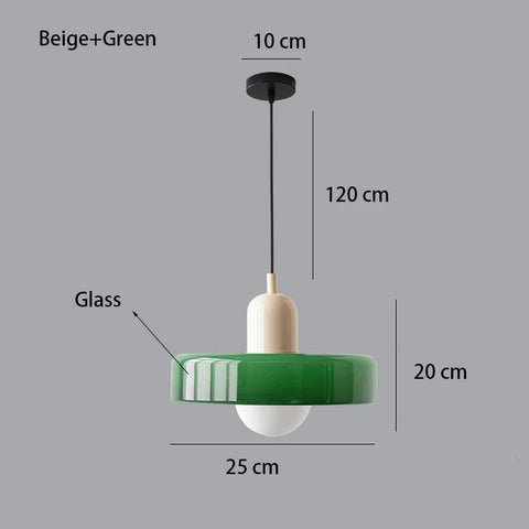 Pendant light with dimensions labeled on a gray background