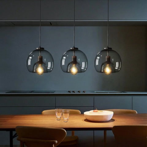 Cognac glass pendant chandelier, amber glass dining light