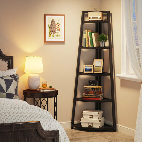 Corner bookcase, freestanding wooden corner shelf unit