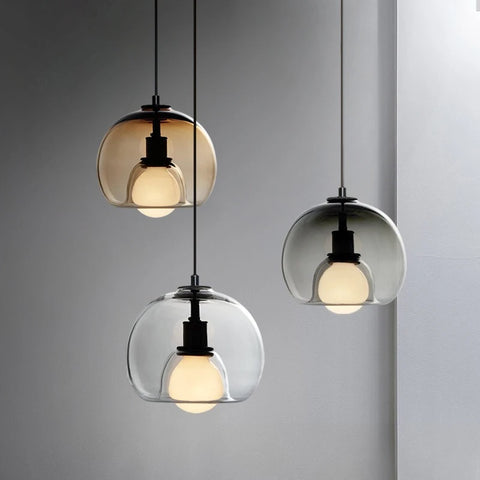 Cognac glass pendant chandelier, amber glass dining light