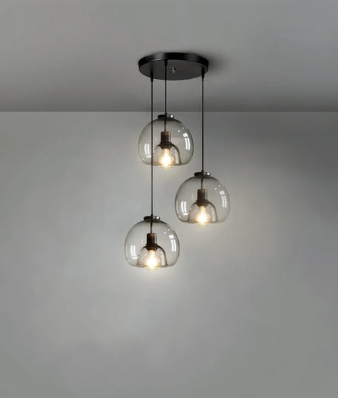 Cognac glass pendant chandelier, amber glass dining light