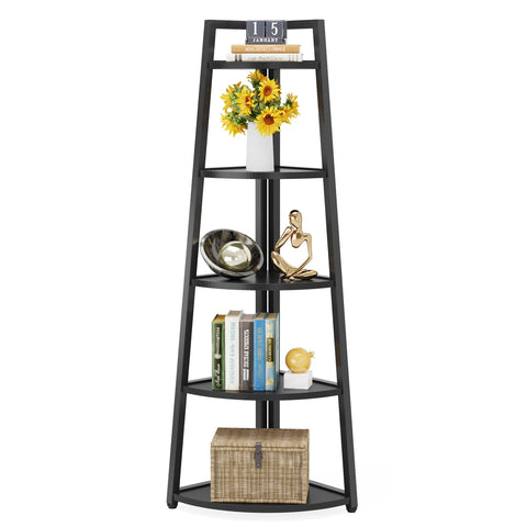 Corner bookcase, freestanding wooden corner shelf unit
