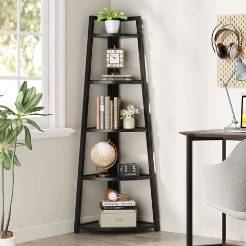 Corner bookcase, freestanding wooden corner shelf unit