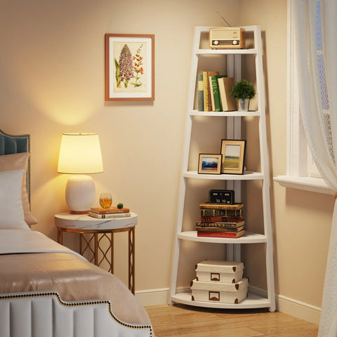 Corner bookcase, freestanding wooden corner shelf unit