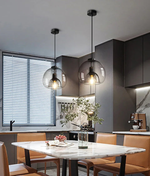 Cognac glass pendant chandelier, amber glass dining light