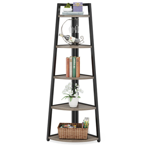 Corner bookcase, freestanding wooden corner shelf unit