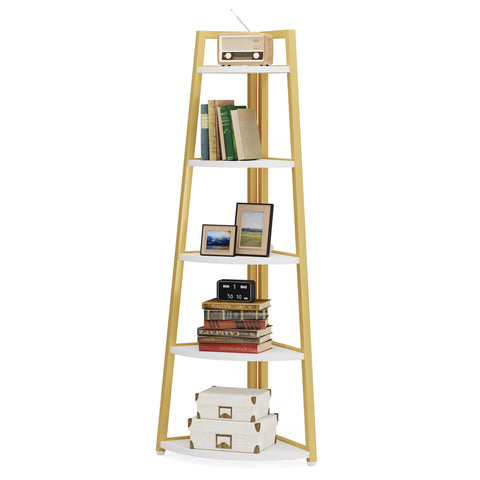 Corner bookcase, freestanding wooden corner shelf unit