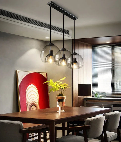 Cognac glass pendant chandelier, amber glass dining light