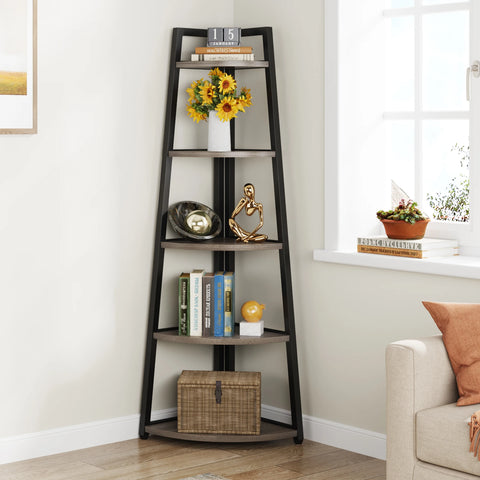 Corner bookcase, freestanding wooden corner shelf unit
