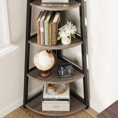 Corner bookcase, freestanding wooden corner shelf unit