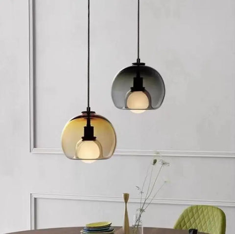 Cognac glass pendant chandelier, amber glass dining light