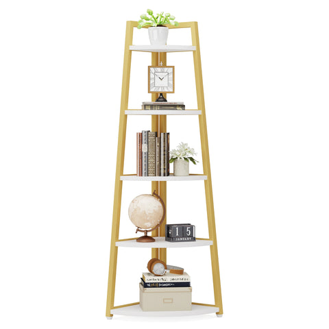 Corner bookcase, freestanding wooden corner shelf unit