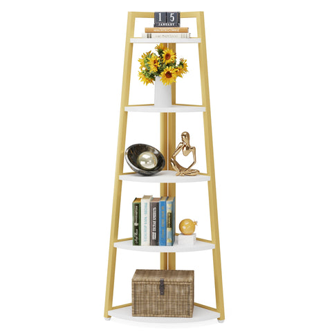 Corner bookcase, freestanding wooden corner shelf unit