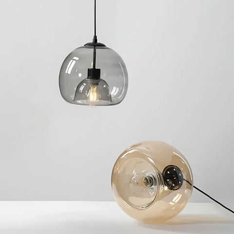 Cognac glass pendant chandelier, amber glass dining light