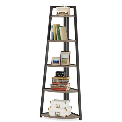 Corner bookcase, freestanding wooden corner shelf unit