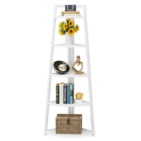 Corner bookcase, freestanding wooden corner shelf unit