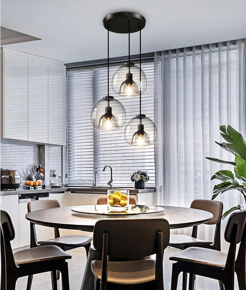 Cognac glass pendant chandelier, amber glass dining light