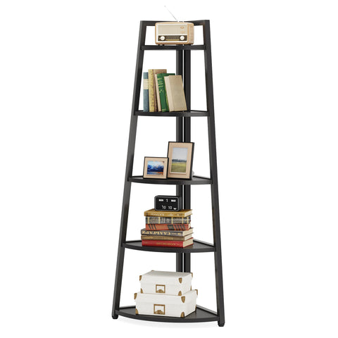 Corner bookcase, freestanding wooden corner shelf unit