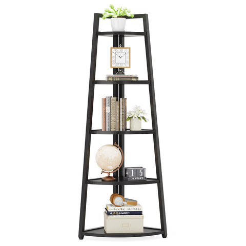 Corner bookcase, freestanding wooden corner shelf unit