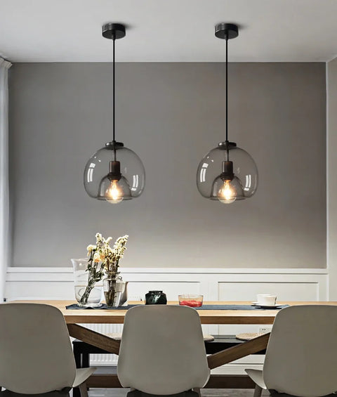 Cognac glass pendant chandelier, amber glass dining light
