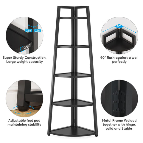 Corner bookcase, freestanding wooden corner shelf unit