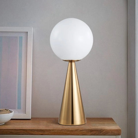 The Cone table lamp, modern cone lamp with a frosted glass sphere in gold or black