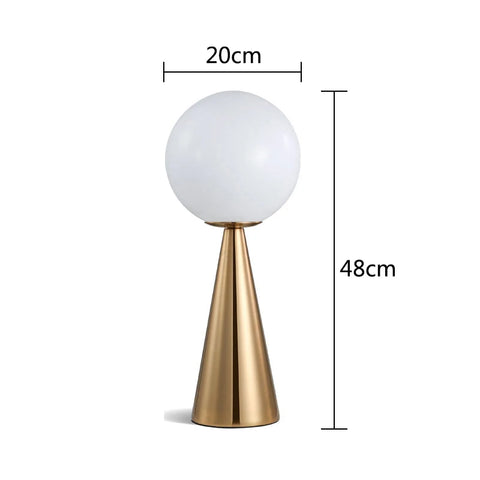 The Cone table lamp, modern cone lamp with a frosted glass sphere in gold or black
