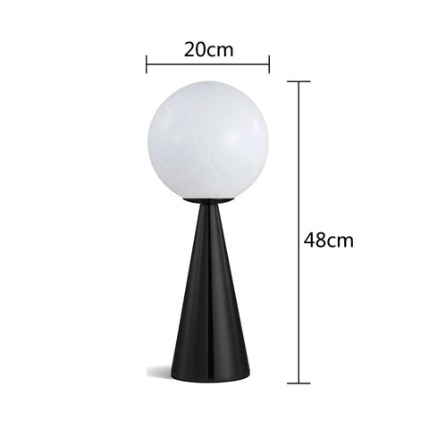 The Cone table lamp, modern cone lamp with a frosted glass sphere in gold or black