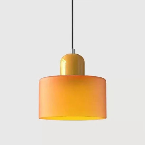 Amber glass pendant light with a mustard cap