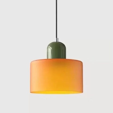 Amber glass pendant light with an olive cap