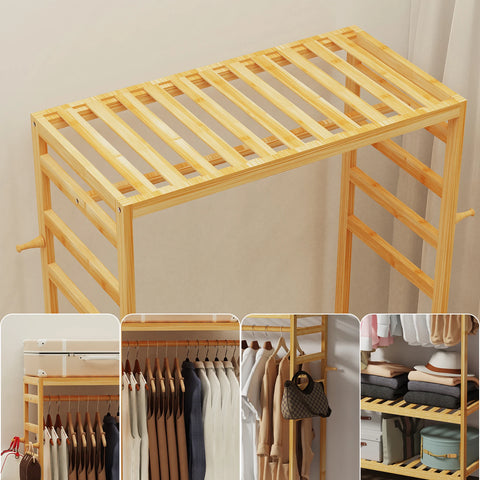 Bamboo rolling clothes rail frame, shown empty