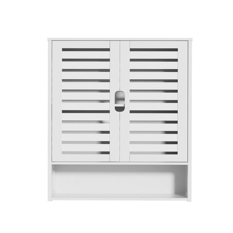 Bathroom wall cabinet in white with louvred doors
