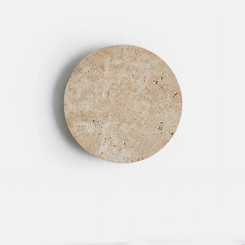Cave stone wall light, travertine disc shown unlit
