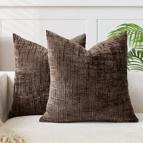 Two coffee chenille cushion covers