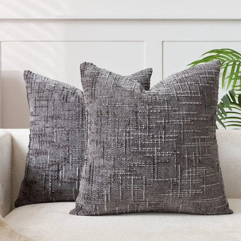 Two grey chenille cushion covers