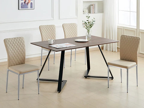 Cream chrome leg dining chairs at a marble dining table