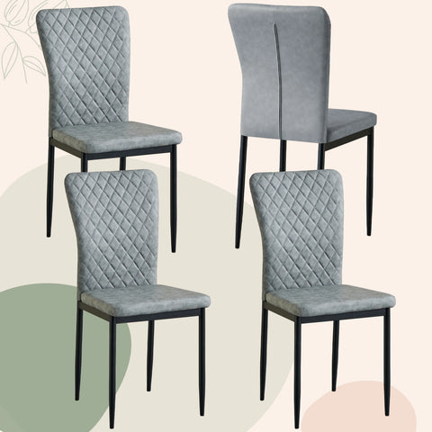 Four pale blue dining chairs with chrome legs