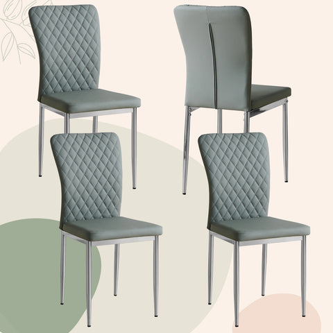 Four sage green dining chairs with chrome legs