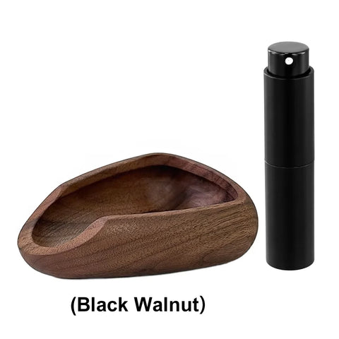 Coffee scoop tray in black walnut with a black dosing cup