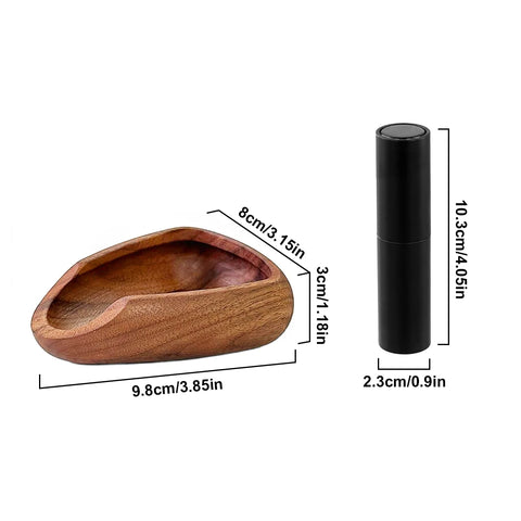Coffee scoop tray and dosing cup shown with their measurements