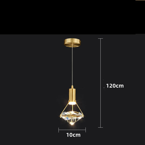 Copper and crystal pendant light with a 120 cm drop and 10 cm shade