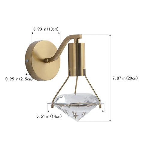 Copper and crystal wall light dimensions — 10 cm back plate, 14 cm wide, 20 cm deep