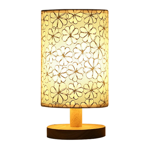Cylinder bedside lamp, shade D, cut-out floral pattern