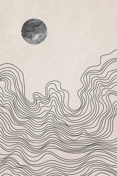 Day print — wavy lines and a sun disc on a beige background