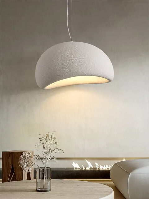 Close-up of the lit dome pendant shade