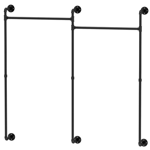 Black double pipe clothes rail, wall-mounted, shown empty