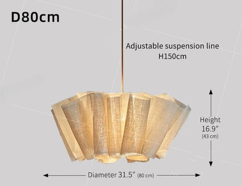 Fabric chandelier, 80cm diameter, 43cm tall, on a 150cm adjustable suspension