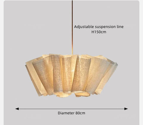 Pleated fabric chandelier with its 150cm adjustable suspension